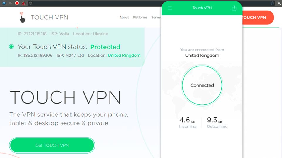 Touch VPN - Tiện ích Fake IP phổ biến